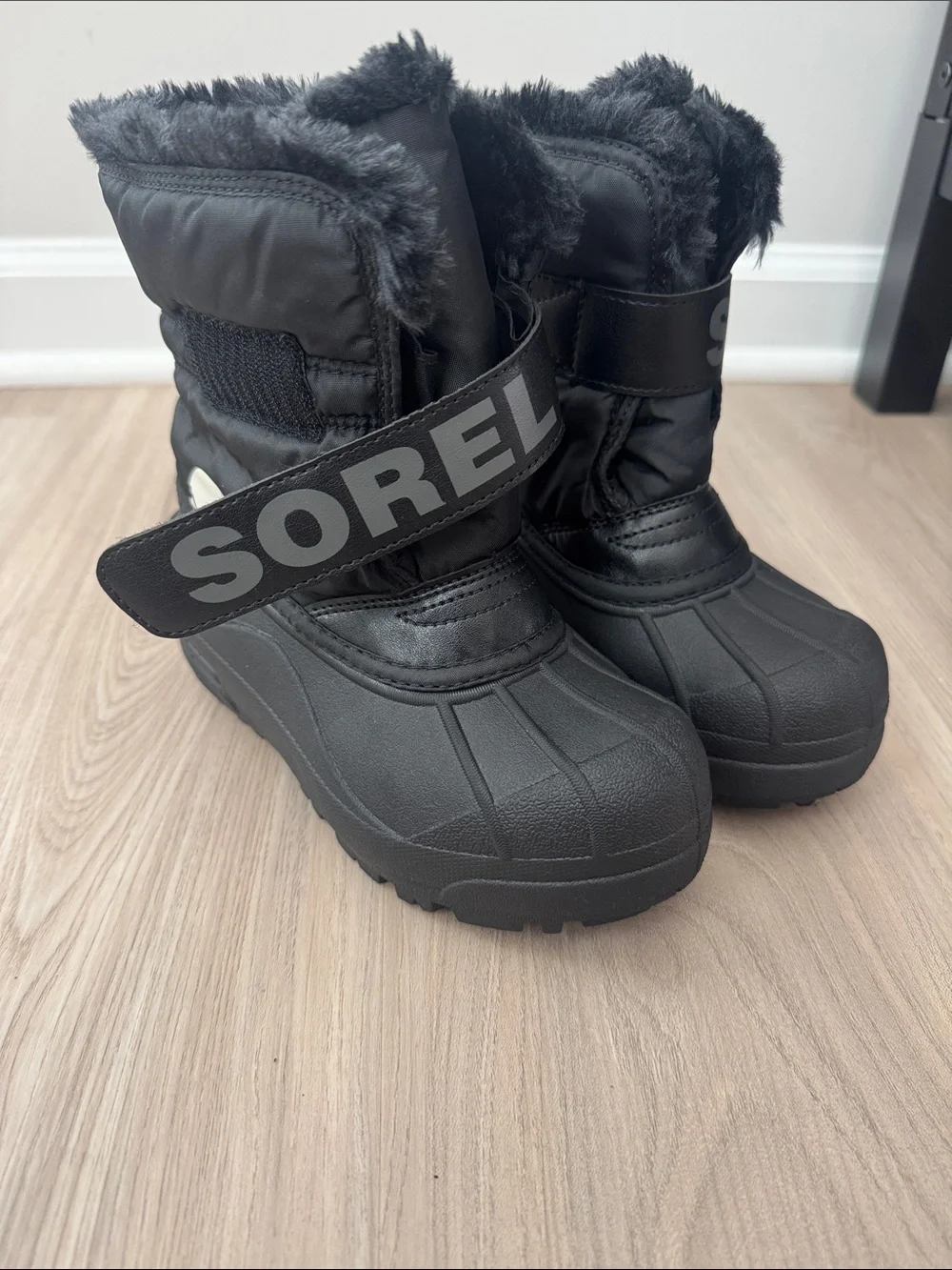 Sorel Kids Black Winter Snow Boots with Faux Fur Trim